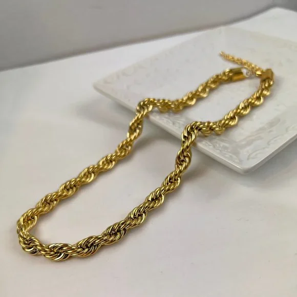 Thick Chain Necklace Gold Thick Choker Necklace Chunky Chain Twisted Necklace - Picture 12 of 13
